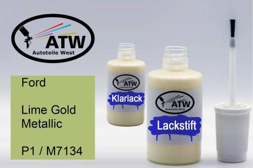 Ford, Lime Gold Metallic, P1 / M7134: 20ml Lackstift + 20ml Klarlack - Set, von ATW Autoteile West.